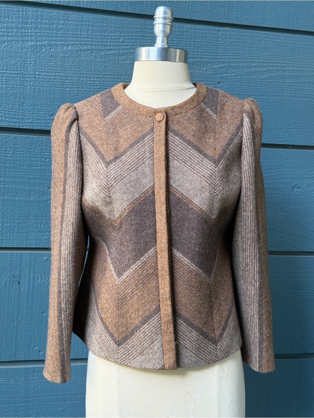 Vintage 70s-80s Chevron Mohair Wool Blend Jacket ✨ cozy grandma chic ✨